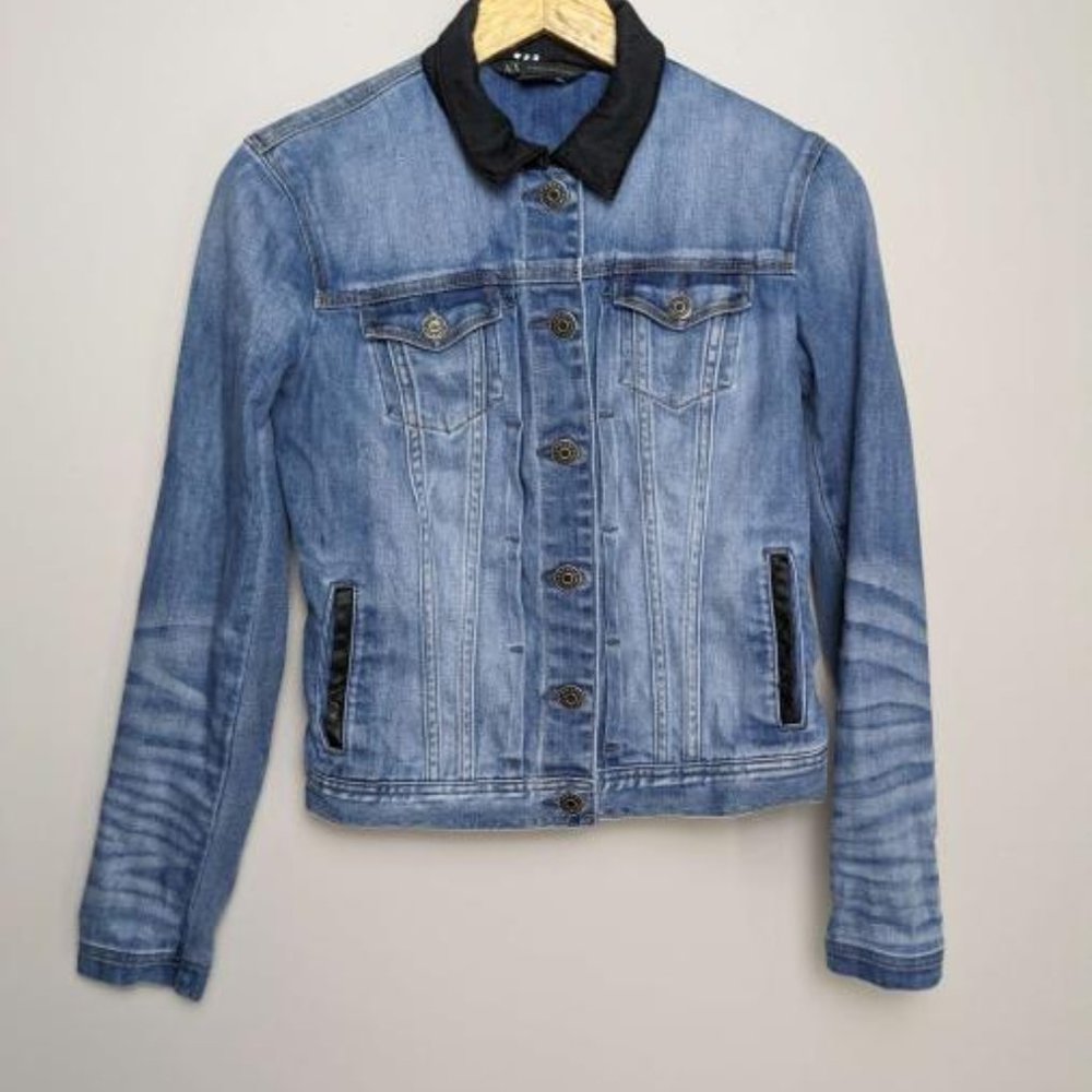 Armani Exchange Button Down Jean Jacket Denim Woman's Size S Blue + Black